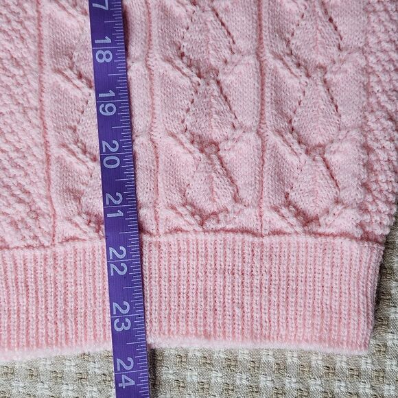 Cuddle Knit Wintuk Pink V Neck Button Up Open Knit Cardigan Sweater Vintage 60s - Picture 9 of 10